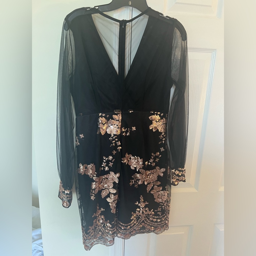 Black sheer dress rose gold sparkle accents